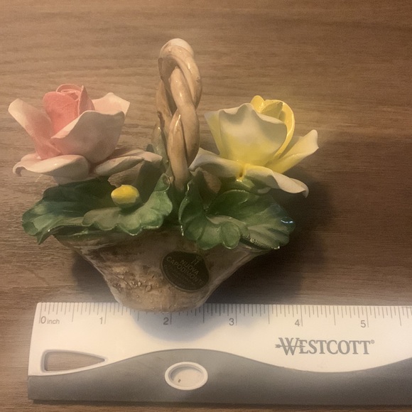Vintage Nuova Capodimonte Porcelain Mini Basket Pink Yellow Flowers - Picture 6 of 7